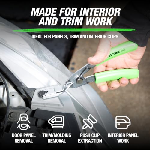 OEMTOOLS Panel and Trim Clip Pliers, Automotive Fastener Removal Tool | Chrome-Plated Alloy Steel Construction, Molded Rubber Comfort Grip, 2-Step Tip Minimizes Risk of Clip Damage - style: 1 piece panel clip pliers