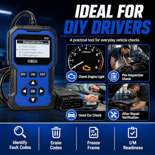 V410 OBD2 Scanner Diagnostic Tool, Check Engine Code Reader for OBDII Cars Since 1996, Live Data, I/M Readiness, Battery Voltage Test, Vehicle Info for Cars & Trucks, Blue