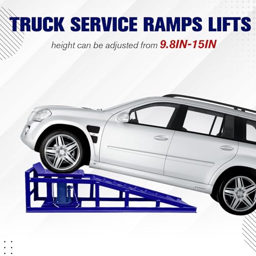 2 Pack Hydraulic Car and Truck Service Ramps,Low Profile Car Lift Service Ramps for Oil Changes,11000 Lbs (5 Tons), Adjustable Lift Height 9.8" to 16.21", Home Garage,Vehicle Auto Garage - color: Blue