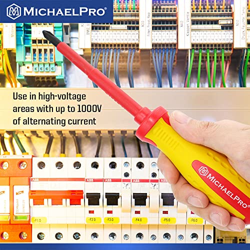 MichaelPro 2-Piece 1000V VDE Insulated Screwdriver Set, Electrician Tools, Slotted and Phillips Screwdrivers with Magnetic Tips, CR-MO Steel, 10,000V Tested and Certified for Electrician Safety - size: 2-Piece Phillips and Slotted Screwdrivers