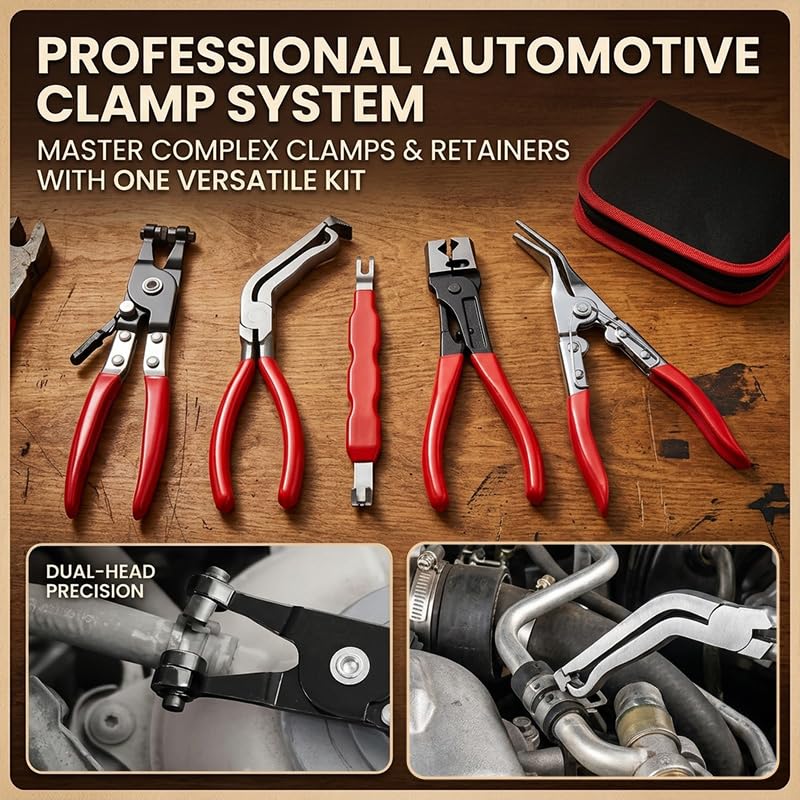 5PCS Automotive Electrical Disconnect Pliers Kit, Connector & Terminal Removal Tool Set with Hose Clamp Pliers, Trim Clip Remover for Car Fuel Line, Sensor & Wiring Harness (Red 1Set) - color: Red 1set
