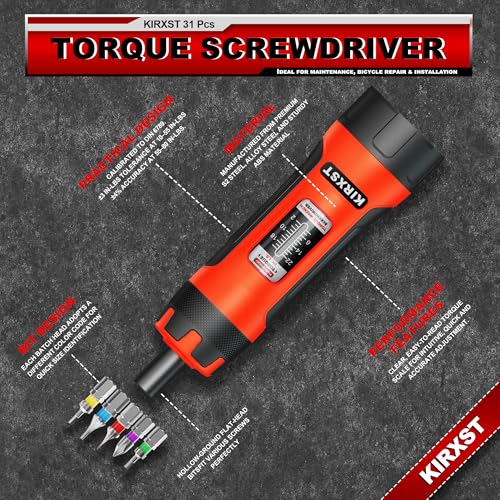 31 PCS 1/4" Drive Torque Screwdriver, 2-22 Inch Pounds Torque Screwdriver Set with S2 Bits and Socket Adapter for Maintenance, Screwdriver Set for Tools, Bike Repairing and Mounting - size: 2-22 in.-lb. S