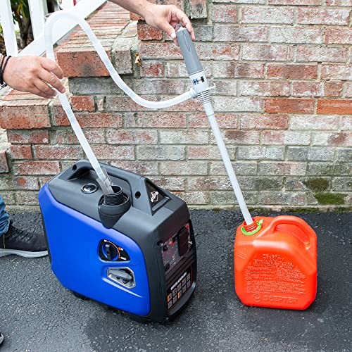 Deway Auto Fuel Transfer Pump, D Battery, 2.6 GPM Flow, Extra Long Hose | Hands-free liquid transfer for cars, generators, ATVs, and lawn equipment; RoHS and CE certified. - style: Basic