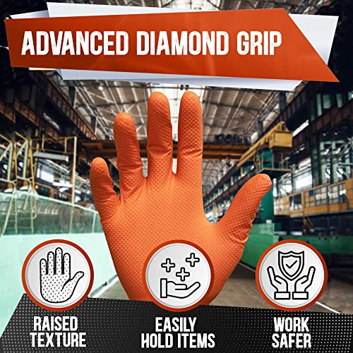 8 Mil Orange Nitrile Gloves Mechanic Grade, Oil & Chemical Resistant, Heavy-Duty Disposable for Auto Repair - size: Medium