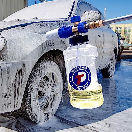 Tool Daily Foam Cannon for Pressure Washer, Clear Foam Blaster, 1.5 L | Snow Foam Lance with M22 and 1/4 Inch Quick Connect, Wide Mouth, Additional Orifice Nozzle 1.1mm, Car Wash Mitt, 3600 PSI - color: Blue