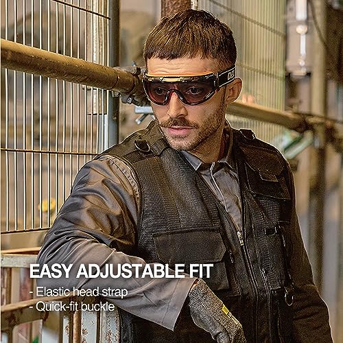 DEX FIT Safety Goggles SG220, Wide-Vision Lab & Chemical Splash Eye Protection, Anti-Fog & Scratch Resistant, Soft Seal, Z87.1 Approved; Black/Orange, Smoke Tinted Lens, 19mm Strap, 1 PC - color: Black/Orange - Smoke - 19mm