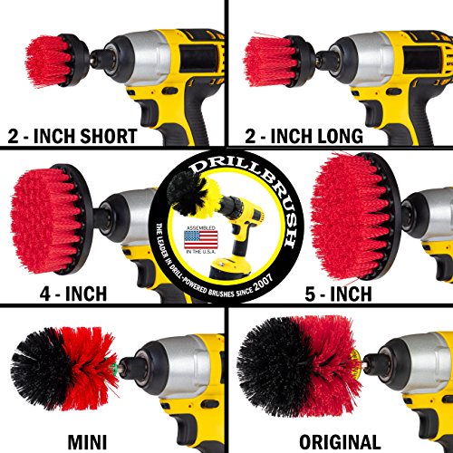 Drillbrush Headstone Cleaning Supplies - Outdoor Power Brush - Fountain Cleaner Tool - Deck Scrubbing Tool - Patio Cleaning Brush - Concrete Garage Floor Cleaner - Granite Scrubber Kit for Drill - color: Red