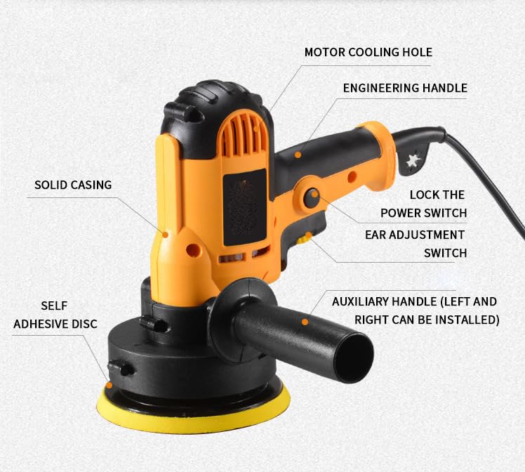 110V 600W Dual-Action Polisher - Variable Speed Random Orbital Buffer Machine for Cars, Boats, Floors - Professional Detailing Kit with 5" Pads (600-3700 RPM) for Waxing, Polishing & Paint Correction