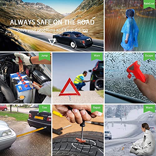 STDY Car Roadside Emergency Kit, Vehicle Truck Safety Road Side Assistance Kits Auto Accessory, with Jumper Cables, Tow Rope, Reflective Triangle, Tire Pressure Gauge, etc - size: Essential Kit