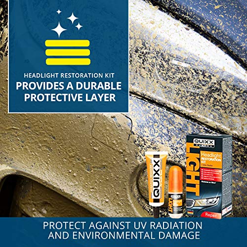 QUIXX QHRK1 Reliable Headlight Restoration Kit, Includes 50g Headlight Polish, 30ml Sealing, Sanding & Polishing Block, 12 Abrasive Papers and 4 Polish Cloths, Can Save a Vehicle from an MOT Failure, Increase Safety - style: Headlight Restoration Kits