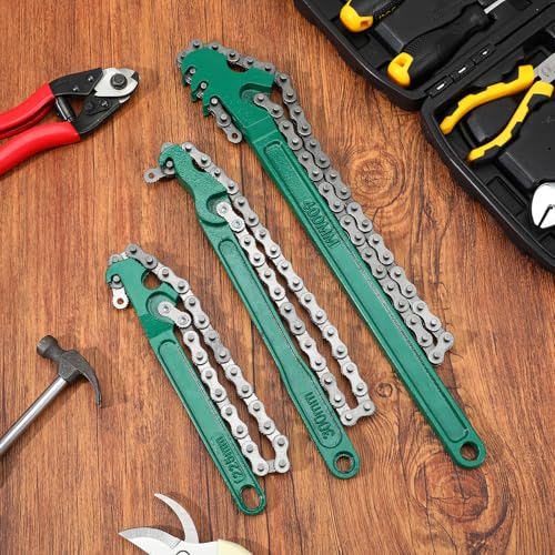 3 Pcs Heavy Duty Chain Wrench Set, 9" 12" 16" Adjustable Steel Oil Filter Wrench for Pipe Fittings Car Repair Shower Head Valve (Fits 1.5-8in Dia. Pipe)