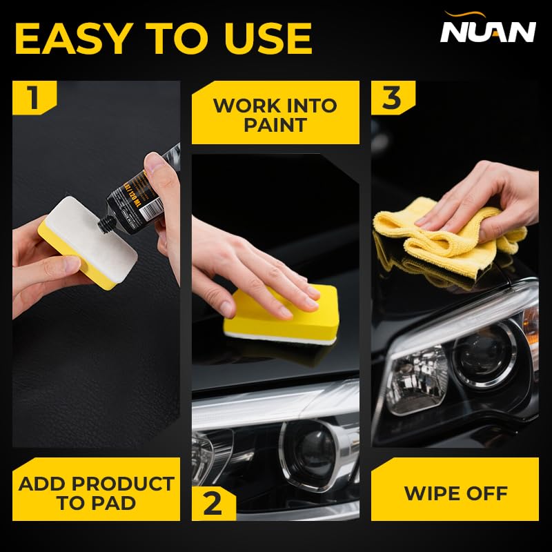 NUAN 2PCS Car Scratch Removel Wax, 2026 New Universal Premium Polishing Compound for Minor Scratch, Car Paint Scratch Remover for Vehicles, 4 fl oz (120 ML), with Sponge and Cloth, Black