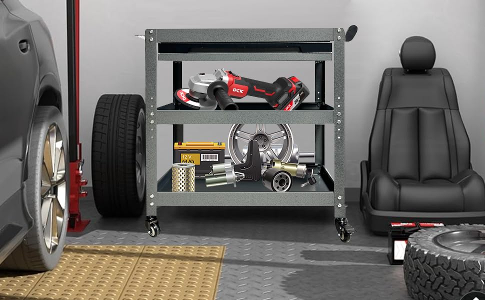 JZD 3 Tier Tool Cart on Wheels with Drawer & Screwdriver Holder, Metal Mechanic Rolling Cart for Garage Auto Repair Shop Factory Kitchen - size: 02