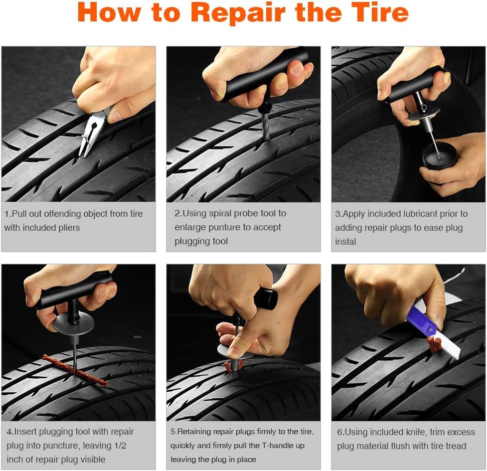 AUTOWN Flat Tire Repair Kit 68pcs 2-Pack, Tire Plug Kit to Fix Punctures | Universal Tire Repair Patch Tools with Case, Emergency Kits for Car, Motorcycle, Truck, ATV, RV, SUV, Tractor, Trailer - size: 68pcs 2-Pack