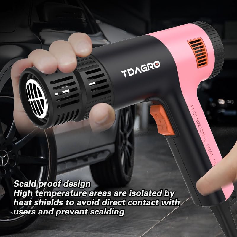 Heat Gun for crafting 1800W, 122℉~1202℉ Variable Temperature Control with 2-Temp Settings 4 Nozzles, 1.5s Fast Heating Mini Heat Gun for Resin, Shrink PVC Tubing/Crafts and Vinyl Wrap(Pink)