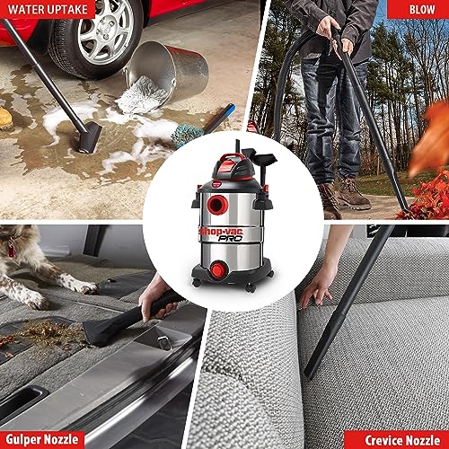 Shop-Vac 12 Gallon 6.0 Peak HP Wet/Dry Vacuum, Stainless Steel Tank, 3 in 1 Function Portable Shop Vacuum with Attachments, Drain Port, Ideal for Jobsite, Garage & Workshop. 5926211 - size: 12 Gallon