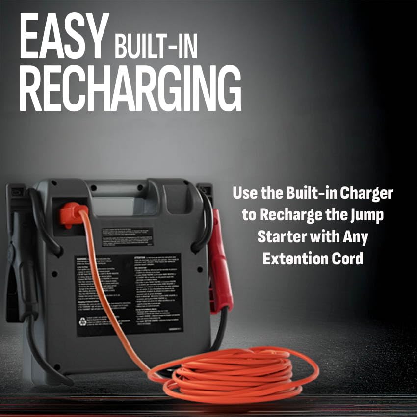 Schumacher Electric Car Battery Jump Starter & Portable Power Station - 1800 Peak Amps - 12V DC Power Outlet - with Overload & Short-Circuit Protection & Jumper Cables - DSR119