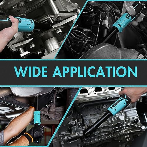 DURATECH Extended Cordless Ratchet Wrench, 3/8" 12V 44 Ft-Lbs Long Neck Electric Ratchet Wrench with 2-Pack 2.0Ah Li-Ion Battery, 1 Hour Fast Charger, 10 Sockets Accessories & Variable Speed Trigger - style: Extended Head