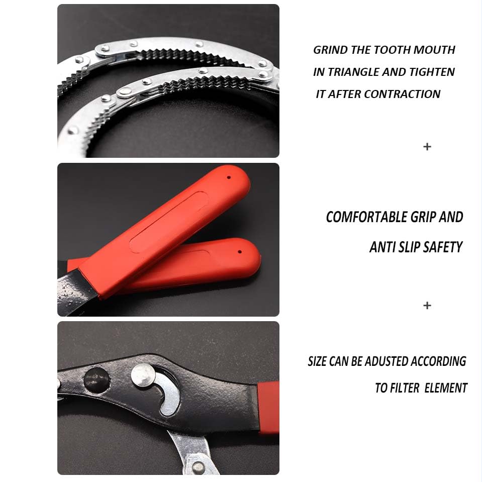 Oil Filter Pliers Adjustable Oil Filter Wrench Automotive Oil Filter Removal Tool for Cars Engine Oil Filter Replacement Synthetic Oil Changes 5W-30 0W-20 Full Synthetic Motor Oil Maintenance