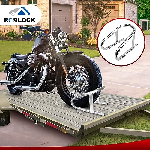 ROBLOCK Heavy Duty Motorcycle Stand Wheel Chock Fits 5.5'' Wide Tires, Portable Removable Motorcycle Wheel Chocks for Trailer Or Garage, 1 Pack, Silver