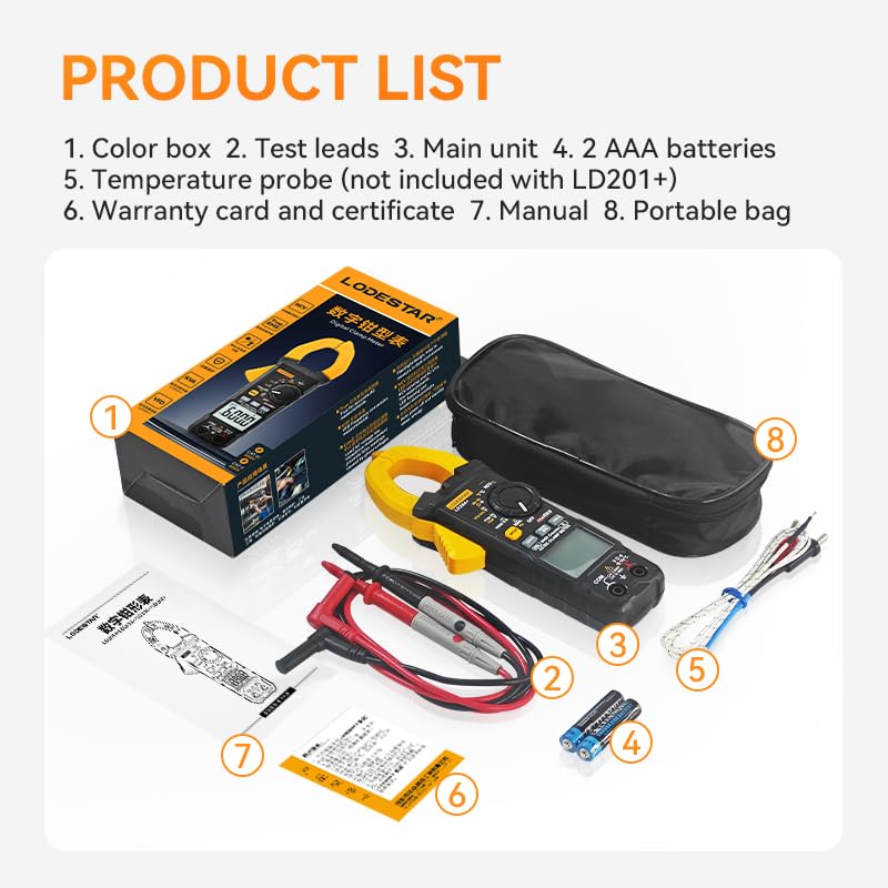 Digital Clamp Meter Multimeter 4000 Counts Voltage Tester with Auto Range, AC/DC Voltage, AC Current, Resistance, Capacitance, Continuity Diode,Live Wire Test, NCV, True RMS, AC Current Meter LD202A+ - style: LD202A+ 4000 Counts AC Current
