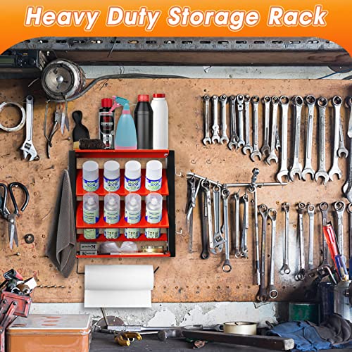 Spray Can Holder Rack With Paper Towel Holder, Steel Wall Mounted Spray Bottle Holder, Garage Wall Mount Shelf, Utility Storage Rack, Tool Storage Rack, Holds 100 lbs | Garage Wall Mount Can Holder with Paper Towel Holder, Utility Storage Rack, Tool Stora