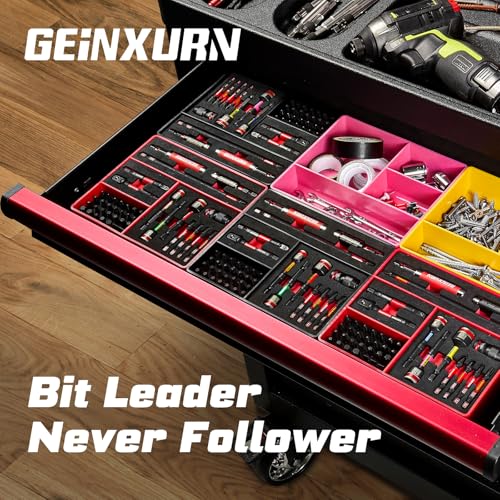 Geinxurn 42Pcs Impact Screwdriver Set,Impact Screwdriver Bit Set Phillips/Hex/Torx/Square/Slotted Insert Power Bits Tips,Impact Nut Driver,Bit Holder and Screwdriver Handle with Red Storage Box Case