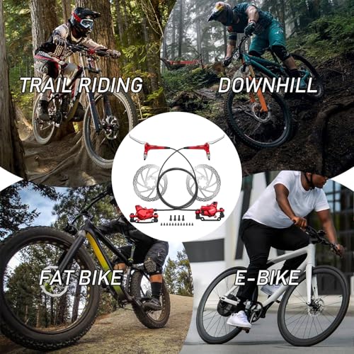 TOBWOLF 1 Pair Hydraulic Bike Brakes Set, Dual Piston Mountain Bike Hydraulic Brakes Left Front 810mm & Right Rear 1470mm, MTB Disc Brake Set for Mountain, Road Bicycle & Ebike - color: Red Hydraulic Disc Brake Set - Dual Piston