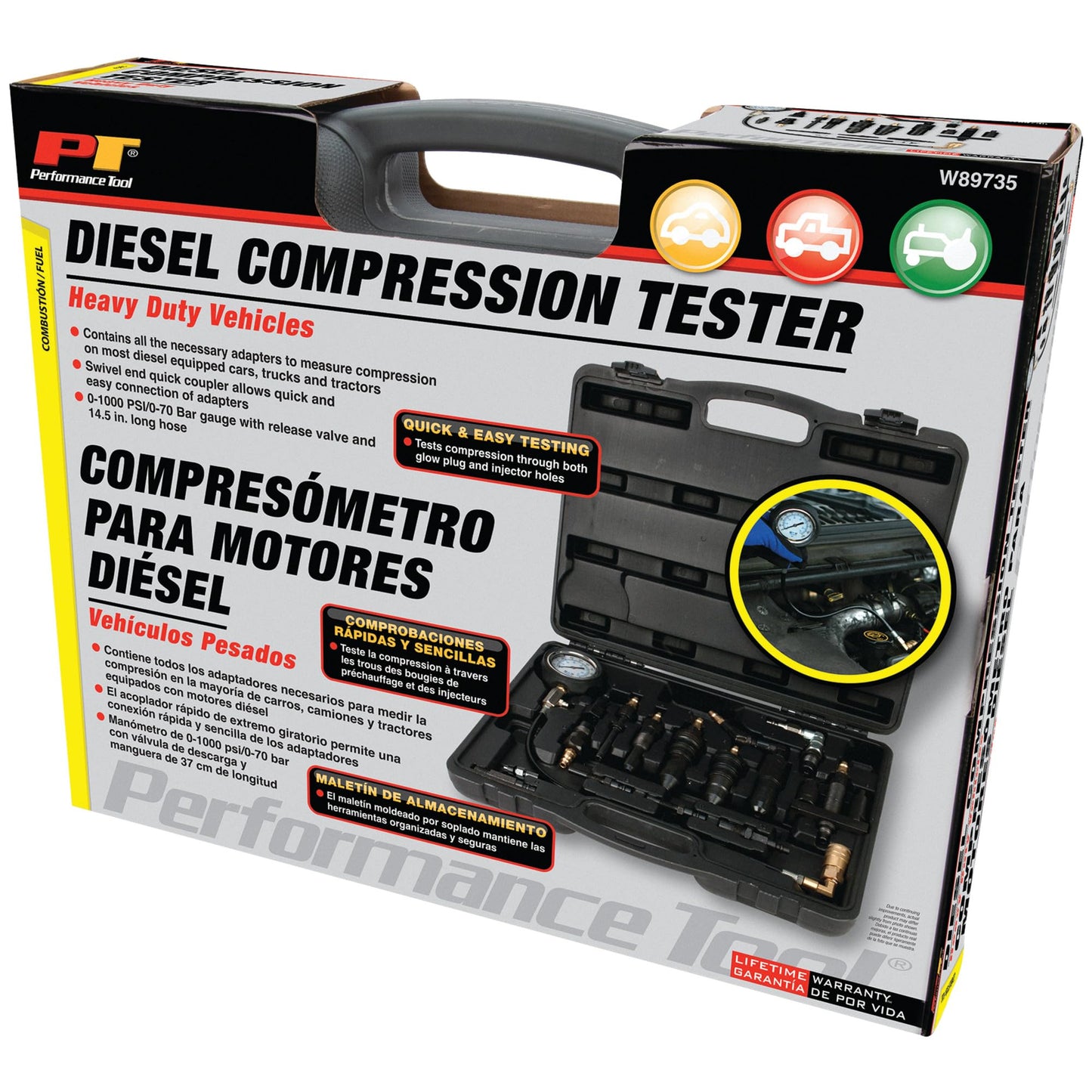 Performance Tool W89735 Diesel Compression Tester Kit for Large Cars, Trucks, Tractors, and Other Heavy-Duty Vehicles in Tough Organizer Case - style: Diesel Compression Tester Kit