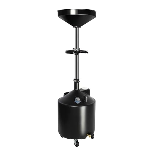 HKTE 18-Gallon Oil Drain Tank with Wheels, Adjustable Height Lock Mechanism, Portable Waste Oil Collector with Built-in Tool Tray, Oversized Collection Funnel & Mesh Filter - color: 18 gallon