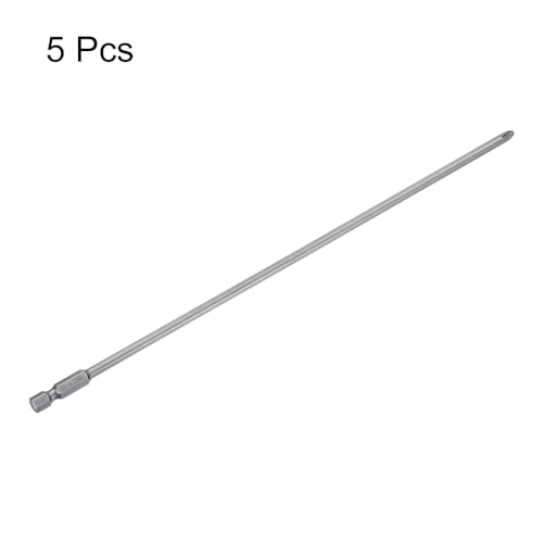 HARFINGTON 5pcs #2 Phillips Screwdriver Bit PH2 1/4" Hex Shank 10" (250mm) Long Magnetic S2 Steel Industrial Grade Screw Driver Bit Cross Head Electric Drill Bits 0.177" (4.5mm) Rod - size: PH2 x 250mm x 4.5mm
