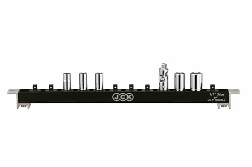 JCK 1/4" Drive Socket Organizer Rail, Brass Locking Studs, 12 Clips | Aluminum 1/4" Socket Rail with 12 Brass-Locking Swivel Clips, Ball Detent Hold, and Mounting Holes for Toolboxes or Walls - style: 1/4" Drive Socket Holder