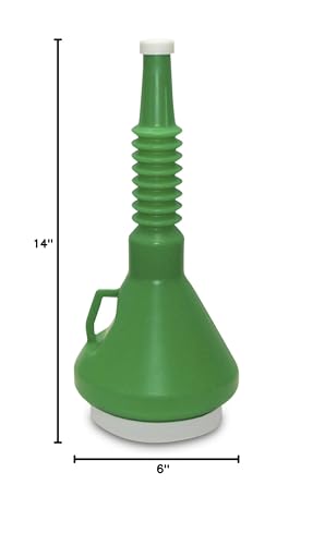 Funnel King 32140 Double Capped Storage Funnel, 1-1/2 Quart, Green, Chemical Resistant Polyethylene, 4 in Top ID, 1-1/8 in Spout OD, 13-1/4 in Height (32140) - size: 1 1/2 Quart