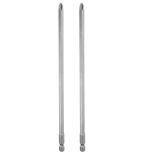 HARFINGTON 2pcs #2 Phillips Screwdriver Bit PH2 1/4" Hex Shank 8" (200mm) Long Magnetic S2 Steel Industrial Grade Screw Driver Bit Cross Head Electric Drill Bits 0.236" (6mm) Rod - size: PH2 x 200mm x 6mm
