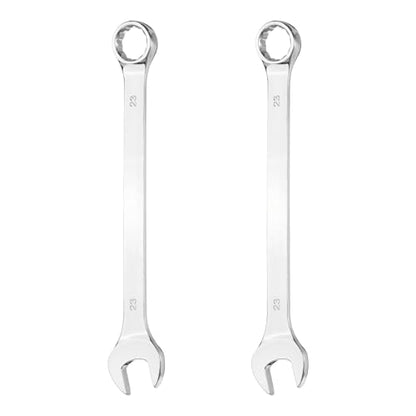 HARFINGTON 2Pcs Combination Wrench 23mm Metric 12-Point Box and Open End 45# Carbon Steel Double Ended Spanner Tool for Automotive Pipe Furniture Machinery DIY Repair, Silver White - size: 23mm