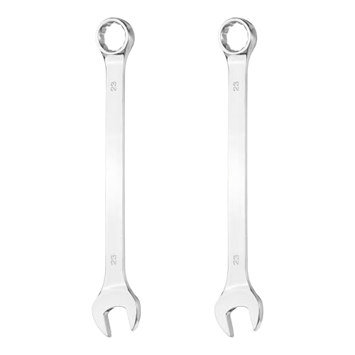HARFINGTON 2Pcs Combination Wrench 23mm Metric 12-Point Box and Open End 45# Carbon Steel Double Ended Spanner Tool for Automotive Pipe Furniture Machinery DIY Repair, Silver White - size: 23mm