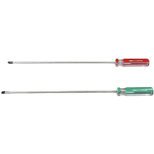 Hitefu 10 Inch Phillips and Slotted Screwdriver Set, 2PCS | Long Screwdriver, Cross Head & Flat Head, 5mm Tip, Professional Use