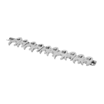 FUOYLOO 10pcs 3/8-inch Metric Ratcheting Open-end Wrench Set with Quick-release Swivel Head, Silver Flare Nut Crowfoot Wrenches for Automotive Repair and Maintenance