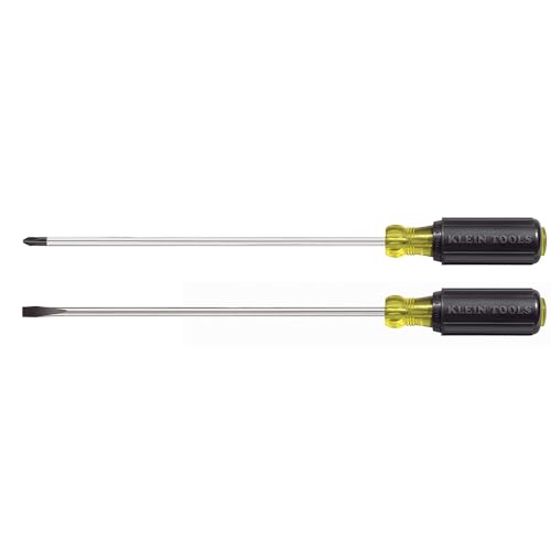 Klein Tools 85072 2-Piece Screwdriver Se, Made in USA, with Long Blade Slotted and Phillips Screwdrivers, Heat Treated Shafts and Cushioned Grips