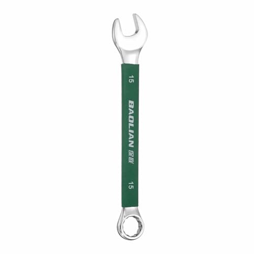 HARFINGTON 15mm Metric Combination Wrench 10 Degree Offset 12 Point Cr-V Steel Single Open End Spanner Wrenches for Automotive Repair Furniture Assembly - size: 15mm