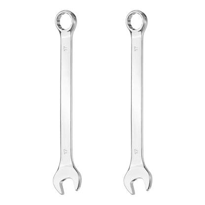 HARFINGTON 2Pcs Combination Wrench 17mm Metric 12-Point Box and Open End 45# Carbon Steel Double Ended Spanner Tool for Automotive Pipe Furniture Machinery DIY Repair, Silver White - size: 17mm