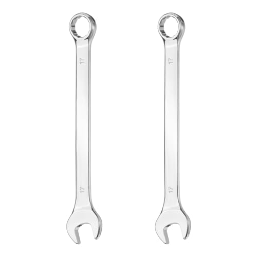 HARFINGTON 2Pcs Combination Wrench 17mm Metric 12-Point Box and Open End 45# Carbon Steel Double Ended Spanner Tool for Automotive Pipe Furniture Machinery DIY Repair, Silver White - size: 17mm