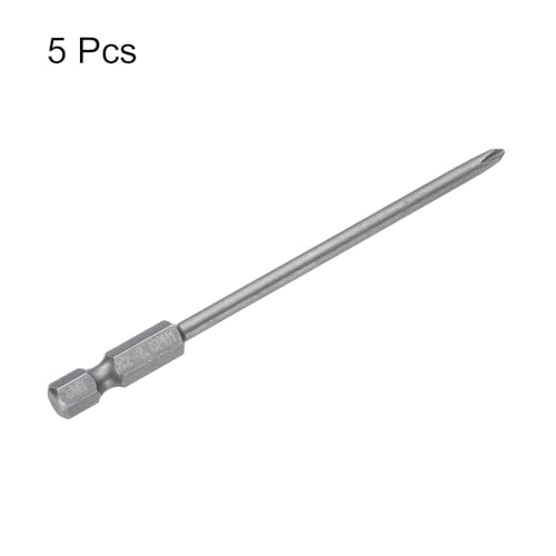 5pcs #1 Phillips Screwdriver Bit PH1 1/4" Hex Shank 4" (100mm) Long Magnetic S2 Steel Industrial Grade Screw Driver Bit Cross Head Electric Drill Bits 0.138" (3.5mm) Rod