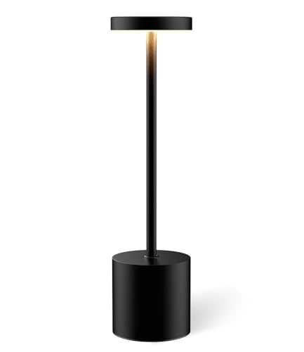 Swinerton Black Cordless Table Lamp, Rechargeable 5000mAh Battery Powered Wireless Table Light, 3 Color Dimmable Lighting, Patio Outdoor Table Lamp, Bedside Night Lamp, Ambient Light for Dining - color: Black