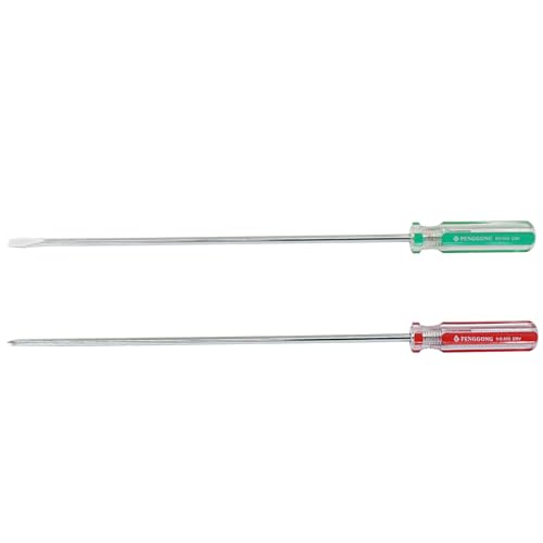 10 Inch Long #1 Phillips & 5mm Slotted Screwdriver 2-Piece Set, Magnetic Tip Flat Blade Cross-head Screwdrivers (Red, Green) - size: 10 Inch #1 (Phillips+Slotted)