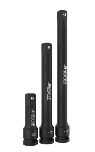 LEXIVON Impact Driver Extension Bar Set, 1/2" Drive | 3-Piece 3" 6" & 8" Long, Organized In A Tray | Hardened and Heat Treated Chrome Vanadium Steel (LX-115) - size: 1/2" Drive Extension Bar Set