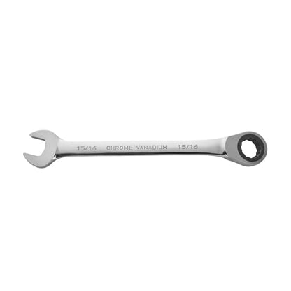 BLACK CANYON 15/16 Inch Ratchet Combination Wrench, 12-Point Box End & Hex Opening, Polished Steel Ratcheting Wrench with SAE & Metric Sizes - size: 15/16 Inch, style: Inch