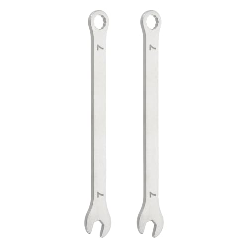 HARFINGTON 2Pcs Super Thin Combination Wrench 7mm Metric 12-Point Box and Open End Stainless Steel Double Ended Spanner Tool for Automotive Pipe Furniture Machinery DIY Repair, Silver - size: 7mm