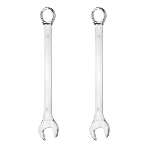 HARFINGTON 2Pcs Combination Wrench 27mm Metric 12-Point Box and Open End 45# Carbon Steel Double Ended Spanner Tool for Automotive Pipe Furniture Machinery DIY Repair, Silver White - size: 27mm