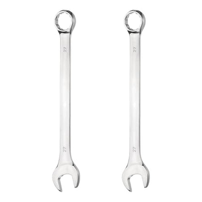 HARFINGTON 2Pcs Combination Wrench 27mm Metric 12-Point Box and Open End 45# Carbon Steel Double Ended Spanner Tool for Automotive Pipe Furniture Machinery DIY Repair, Silver White - size: 27mm